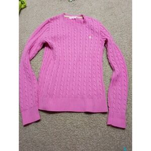 Lilly Pulitzer Pink Cable Knit Sweater Pullover Crew Neck Size Medium Cotton